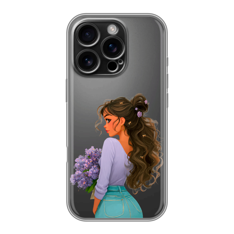Силиконовый чехол на Iphone 16 Pro с принтом девушка цветы Силиконовый чехол на Iphone 16 Pro с принтом девушка цветы