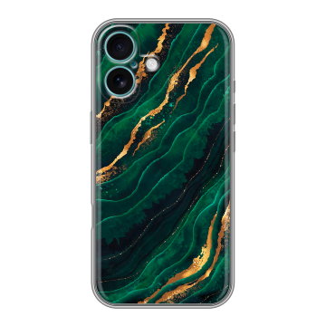Силиконовый чехол на Iphone 16 Plus с принтом Мрамор зеленое золото