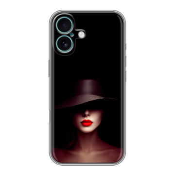 Силиконовый чехол на Iphone 16 Plus с принтом Девушка в шляпе Силиконовый чехол на Iphone 16 Plus с принтом Девушка в шляпе