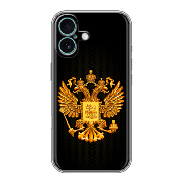 Силиконовый чехол на Iphone 16 Plus с принтом Герб России желтый Силиконовый чехол на Iphone 16 Plus с принтом Герб России желтый