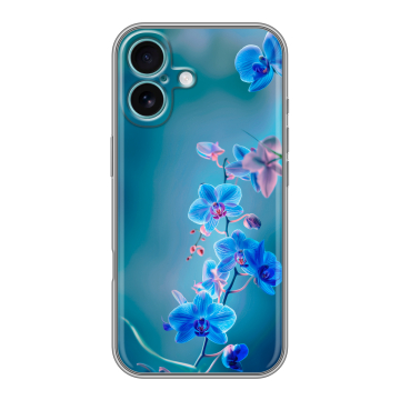 Силиконовый чехол на Iphone 16 Plus с принтом Голубые цветы Силиконовый чехол на Iphone 16 Plus с принтом Голубые цветы