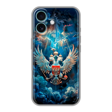 Силиконовый чехол на Iphone 16 Plus с принтом Герб флаг России Силиконовый чехол на Iphone 16 Plus с принтом Герб флаг России