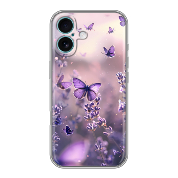 Силиконовый чехол на Iphone 16 Plus с принтом бабочки и лаванда Силиконовый чехол на Iphone 16 Plus с принтом бабочки и лаванда