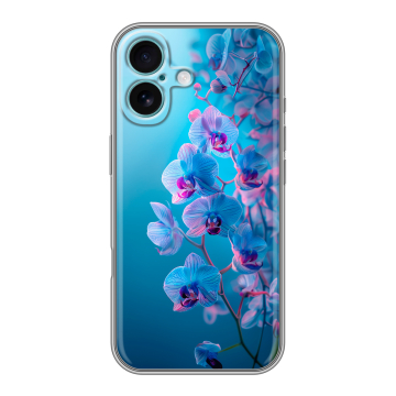 Силиконовый чехол на Iphone 16 Plus с принтом голубые орхидеи Силиконовый чехол на Iphone 16 Plus с принтом голубые орхидеи
