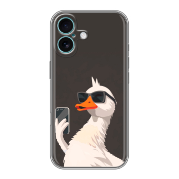 Силиконовый чехол на Iphone 16 Plus с принтом утка в очках Силиконовый чехол на Iphone 16 Plus с принтом утка в очках