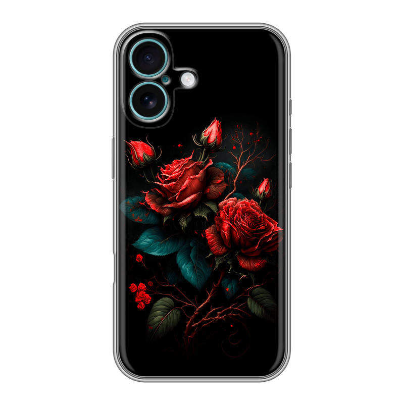 Силиконовый чехол на Iphone 16 Plus с принтом Розы красные Силиконовый чехол на Iphone 16 Plus с принтом Розы красные
