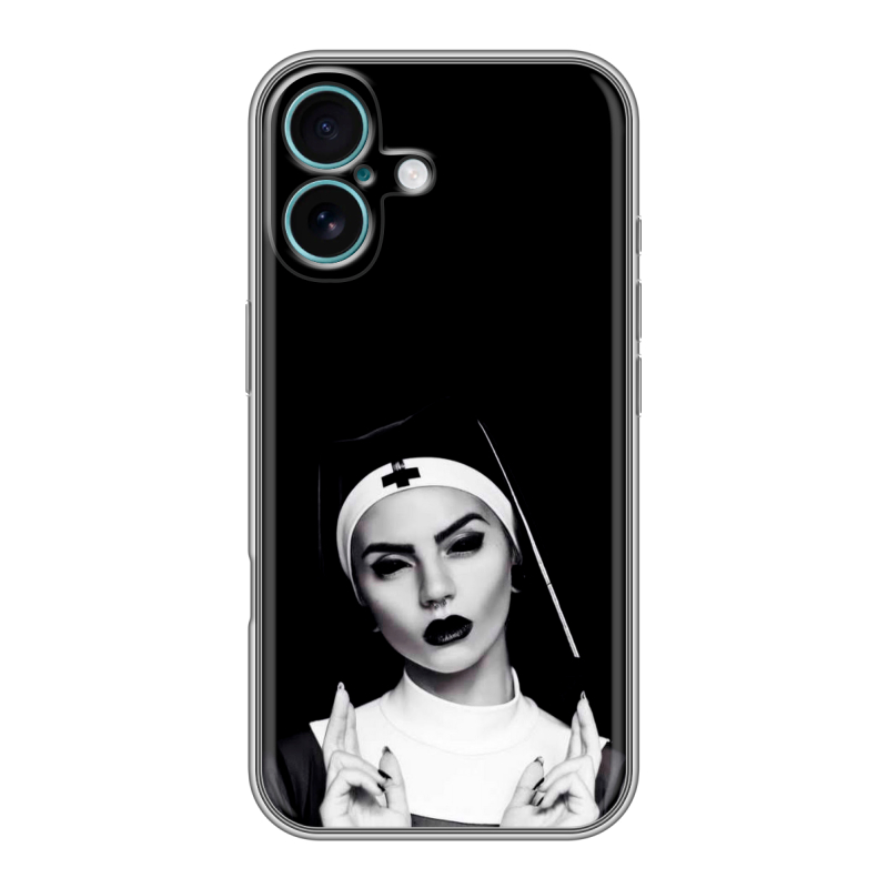 Силиконовый чехол на Iphone 16 Plus с принтом монашка Силиконовый чехол на Iphone 16 Plus с принтом монашка