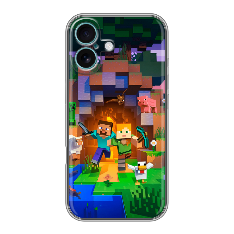 Силиконовый чехол на Iphone 16 Plus с принтом Майнкрафт Minecraft Силиконовый чехол на Iphone 16 Plus с принтом Майнкрафт Minecraft