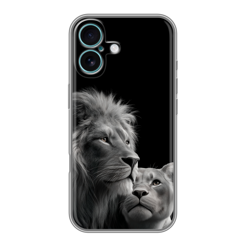 Силиконовый чехол на Iphone 16 Plus с принтом Лев кошки Силиконовый чехол на Iphone 16 Plus с принтом Лев кошки