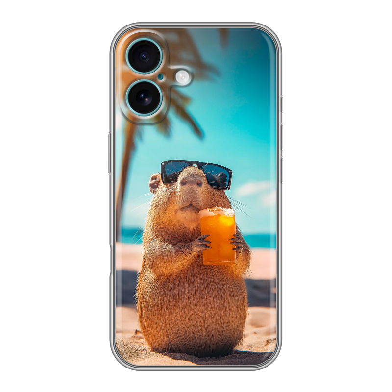 Силиконовый чехол на Iphone 16 Plus с принтом Капибара Силиконовый чехол на Iphone 16 Plus с принтом Капибара