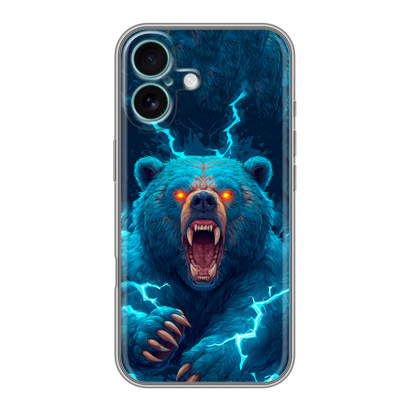 Силиконовый чехол на Iphone 16 Plus с принтом Медведь Силиконовый чехол на Iphone 16 Plus с принтом Медведь
