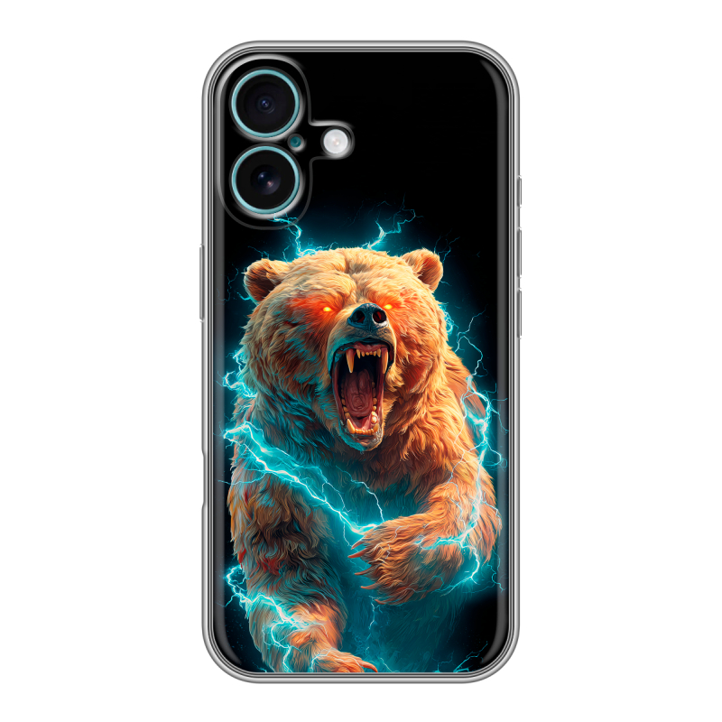 Силиконовый чехол на Iphone 16 Plus с принтом Медведь Силиконовый чехол на Iphone 16 Plus с принтом Медведь
