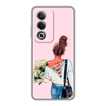 Силиконовый чехол на OPPO A3 Pro 5G с принтом Девушка и букет Силиконовый чехол на OPPO A3 Pro 5G с принтом Девушка и букет