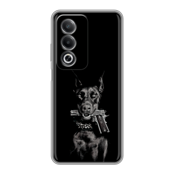 Силиконовый чехол на OPPO A3 Pro 5G с принтом Доберман и пистолет Силиконовый чехол на OPPO A3 Pro 5G с принтом Доберман и пистолет