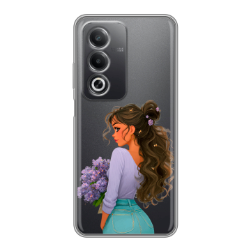 Силиконовый чехол на OPPO A3 Pro с принтом девушка цветы Силиконовый чехол на OPPO A3 Pro с принтом девушка цветы
