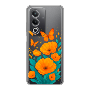 Силиконовый чехол на OPPO A3 Pro с принтом цветы бабочки Силиконовый чехол на OPPO A3 Pro с принтом цветы бабочки