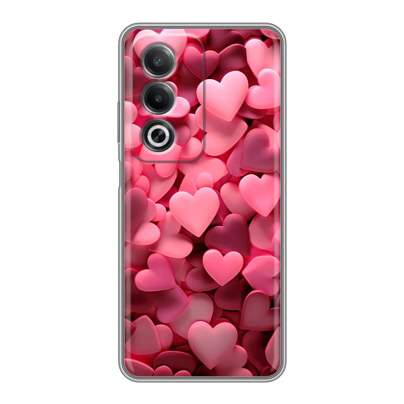 Силиконовый чехол на OPPO A3 Pro с принтом розовые сердечки Силиконовый чехол на OPPO A3 Pro с принтом розовые сердечки
