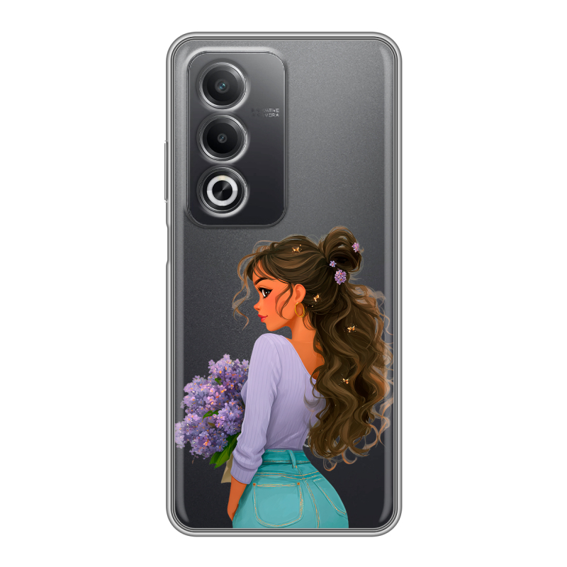 Силиконовый чехол на OPPO A3 Pro с принтом девушка цветы Силиконовый чехол на OPPO A3 Pro с принтом девушка цветы