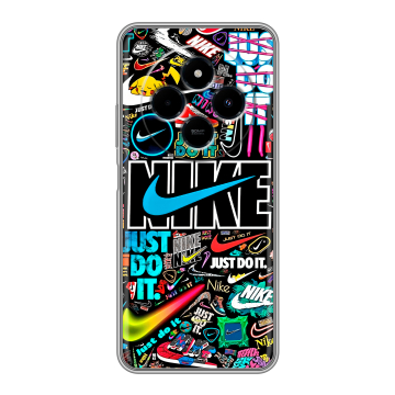 Силиконовый чехол на Xiaomi RedMi 14C с принтом найк nike черный Силиконовый чехол на Xiaomi RedMi 14C с принтом найк nike черный