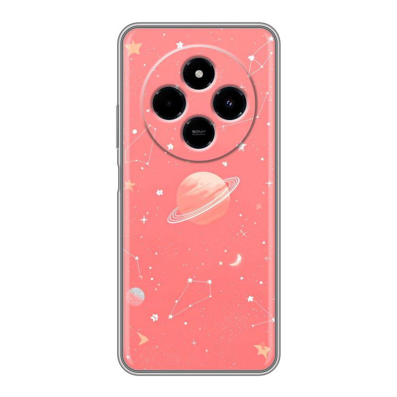 Силиконовый чехол на Xiaomi RedMi 14C с принтом Розовый космос Силиконовый чехол на Xiaomi RedMi 14C с принтом Розовый космос