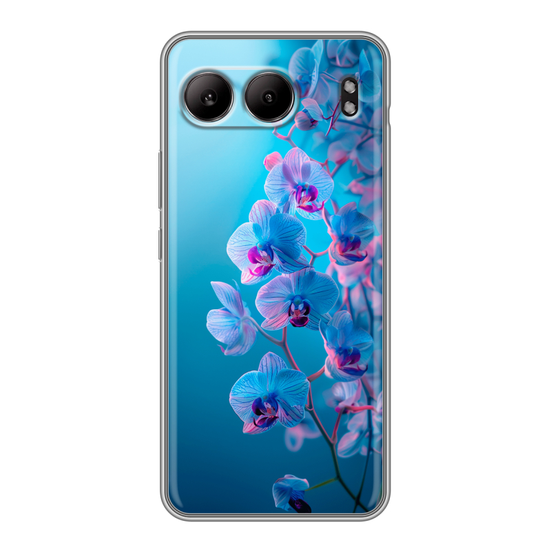 Силиконовый чехол на OnePlus Nord 4 с принтом голубые орхидеи Силиконовый чехол на OnePlus Nord 4 с принтом голубые орхидеи