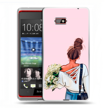 Силиконовый чехол на HTC Desire 600 с принтом Девушка и букет Силиконовый чехол на HTC Desire 600 с принтом Девушка и букет