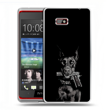 Силиконовый чехол на HTC Desire 600 с принтом Доберман и пистолет Силиконовый чехол на HTC Desire 600 с принтом Доберман и пистолет