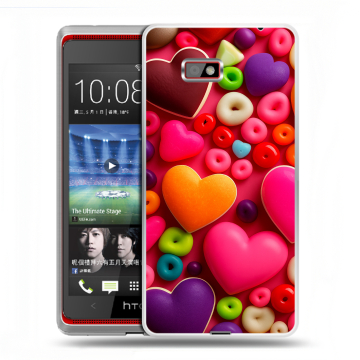 Силиконовый чехол на HTC Desire 600 с принтом Сердечки