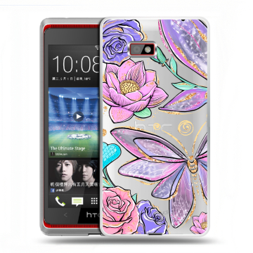 Силиконовый чехол на HTC Desire 600 с принтом Бабочки и цветы
