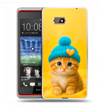 Силиконовый чехол на HTC Desire 600 с принтом Котенок в шапке