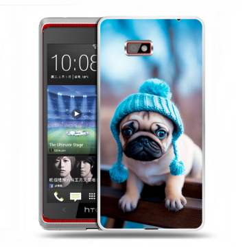 Силиконовый чехол на HTC Desire 600 с принтом Мопс в шапке