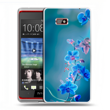 Силиконовый чехол на HTC Desire 600 с принтом Голубые цветы Силиконовый чехол на HTC Desire 600 с принтом Голубые цветы