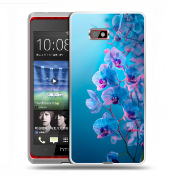 Силиконовый чехол на HTC Desire 600 с принтом голубые орхидеи