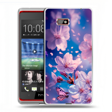 Силиконовый чехол на HTC Desire 600 с принтом цветы бабочки