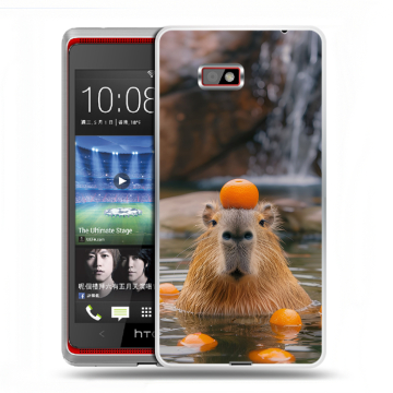 Силиконовый чехол на HTC Desire 600 с принтом Капибара с апельсином
