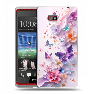 Силиконовый чехол на HTC Desire 600 с принтом цветы бабочки