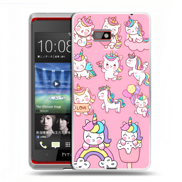 Силиконовый чехол на HTC Desire 600 с принтом Единороги и радуга