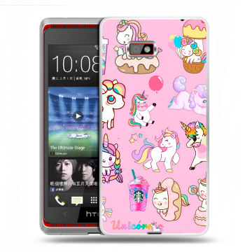 Силиконовый чехол на HTC Desire 600 с принтом розовые единороги Силиконовый чехол на HTC Desire 600 с принтом розовые единороги