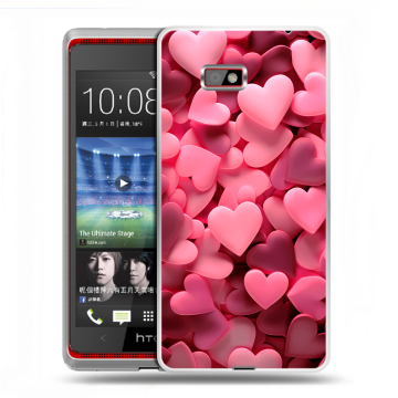 Силиконовый чехол на HTC Desire 600 с принтом розовые сердечки