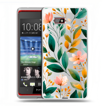 Силиконовый чехол на HTC Desire 600 с принтом Цветы паттерн Силиконовый чехол на HTC Desire 600 с принтом Цветы паттерн