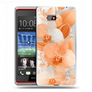 Силиконовый чехол на HTC Desire 600 с принтом Бежевые цветы Силиконовый чехол на HTC Desire 600 с принтом Бежевые цветы