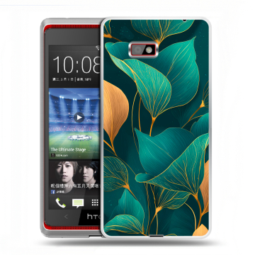 Силиконовый чехол на HTC Desire 600 с принтом Листья и золото Силиконовый чехол на HTC Desire 600 с принтом Листья и золото