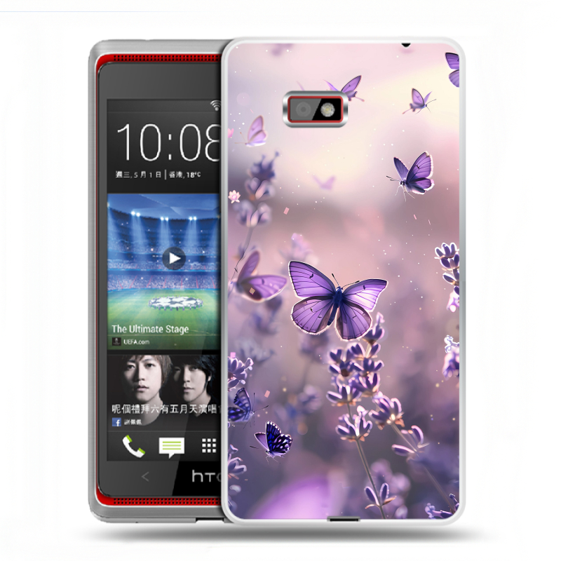 Силиконовый чехол на HTC Desire 600 с принтом бабочки и лаванда Силиконовый чехол на HTC Desire 600 с принтом бабочки и лаванда