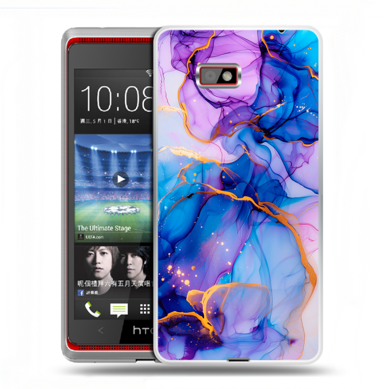 Силиконовый чехол на HTC Desire 600 с принтом синий мрамор Силиконовый чехол на HTC Desire 600 с принтом синий мрамор