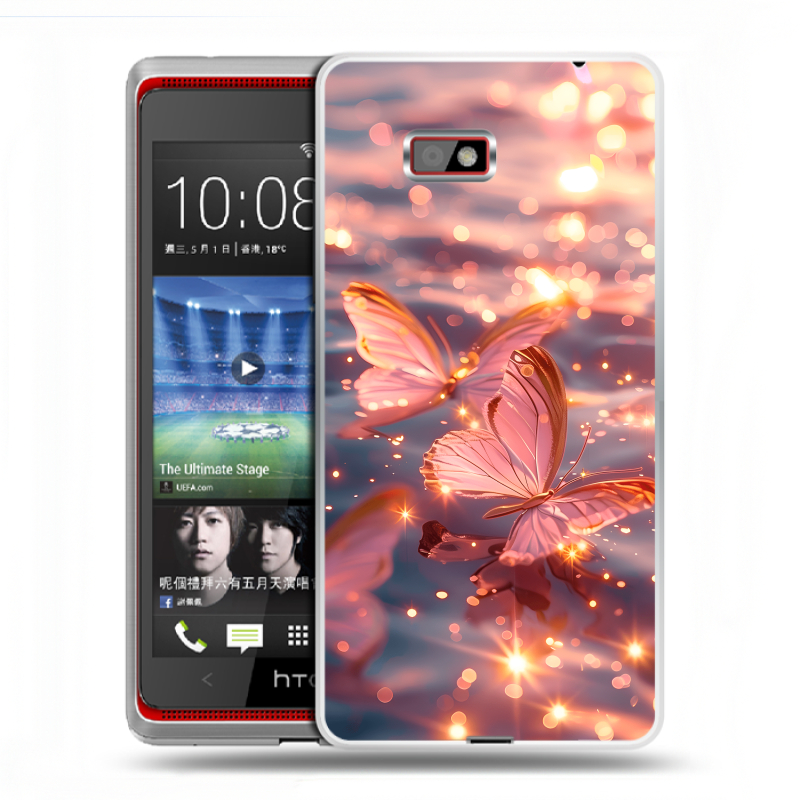 Силиконовый чехол на HTC Desire 600 с принтом бабочки розовые Силиконовый чехол на HTC Desire 600 с принтом бабочки розовые