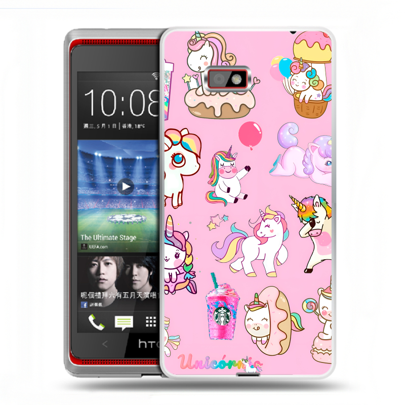 Силиконовый чехол на HTC Desire 600 с принтом розовые единороги Силиконовый чехол на HTC Desire 600 с принтом розовые единороги