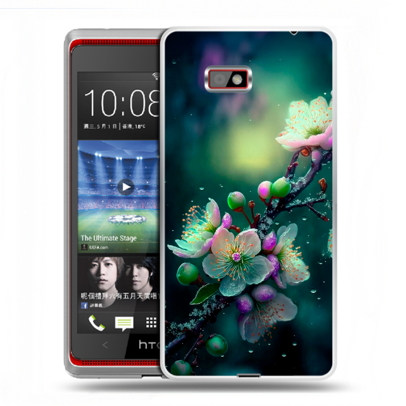 Силиконовый чехол на HTC Desire 600 с принтом Цветы и мрамор Силиконовый чехол на HTC Desire 600 с принтом Цветы и мрамор