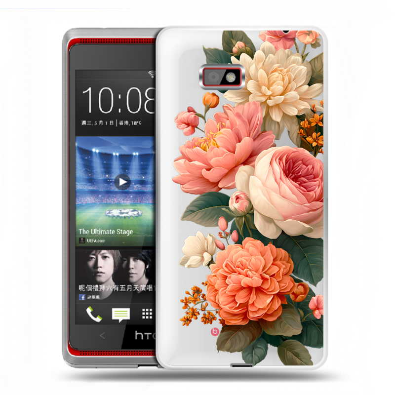Силиконовый чехол на HTC Desire 600 с принтом цветы Силиконовый чехол на HTC Desire 600 с принтом цветы