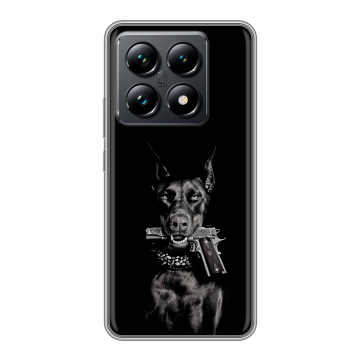 Силиконовый чехол на Xiaomi 14T Pro с принтом Доберман и пистолет Силиконовый чехол на Xiaomi 14T Pro с принтом Доберман и пистолет