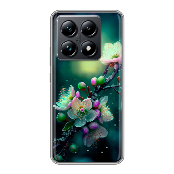 Силиконовый чехол на Xiaomi 14T Pro с принтом Цветы и мрамор